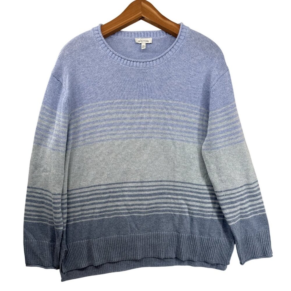 Ella Moss Womens Sweater Sz L Blue/Gray Striped Beachy Casual Cozy Comfy Preppy